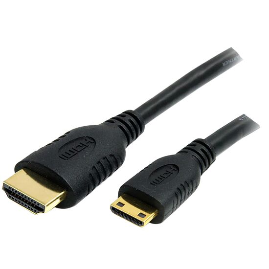 Deux câbles HDMI noirs avec des connecteurs dorés.