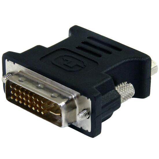 Adaptateur mâle vers femelle VGA de couleur noire avec connecteurs métalliques dorés.