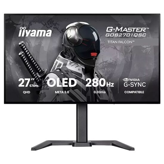 Écran gamer iiyama G-Master de 27 pouces avec dalle OLED, résolution QHD, taux de rafraîchissement de 280Hz et compatibilité NVIDIA G-SYNC.