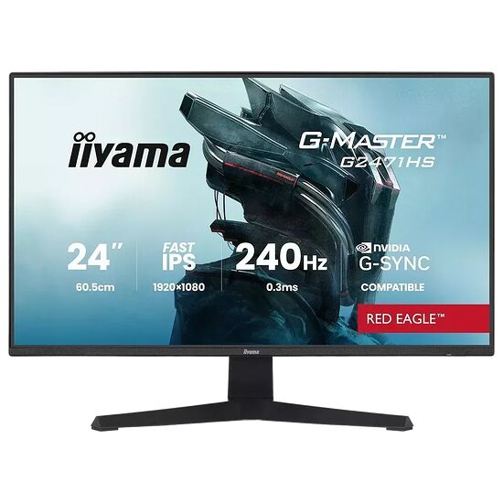 Écran gamer iiyama G-Master de 24 pouces, avec une dalle IPS, une fréquence de rafraîchissement de 240Hz et la compatibilité NVIDIA G-Sync.