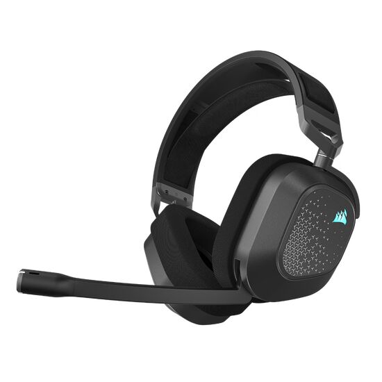 Casque Corsair noir avec micro intégré et coussinets confortables.