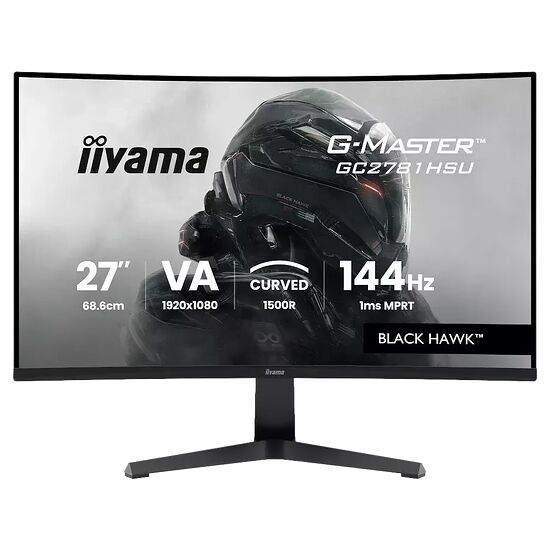 Écran incurvé iiyama G-Master de 27 pouces avec une dalle VA, une résolution de 1920x1080 et un taux de rafraîchissement de 144Hz.