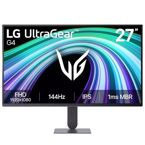 Écran gamer LG UltraGear de 27 pouces, affichant une résolution FHD, un taux de rafraîchissement de 144Hz et une dalle IPS.