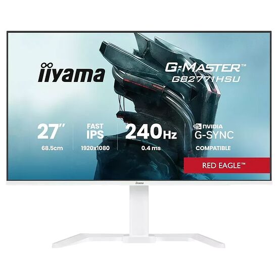 Écran de gaming iiyama G-Master de 27 pouces avec une dalle IPS, une résolution de 1920x1080, un taux de rafraîchissement de 240Hz et la compatibilité NVIDIA G-Sync.