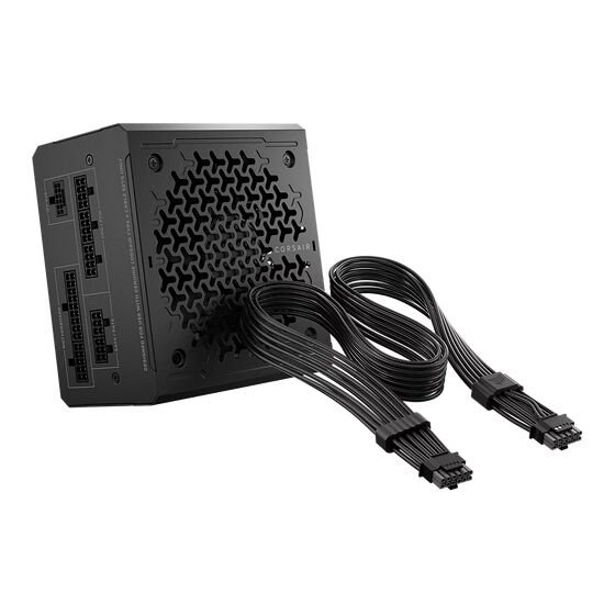 Bloc d'alimentation Corsair noir avec ses câbles de connexion modulaires.