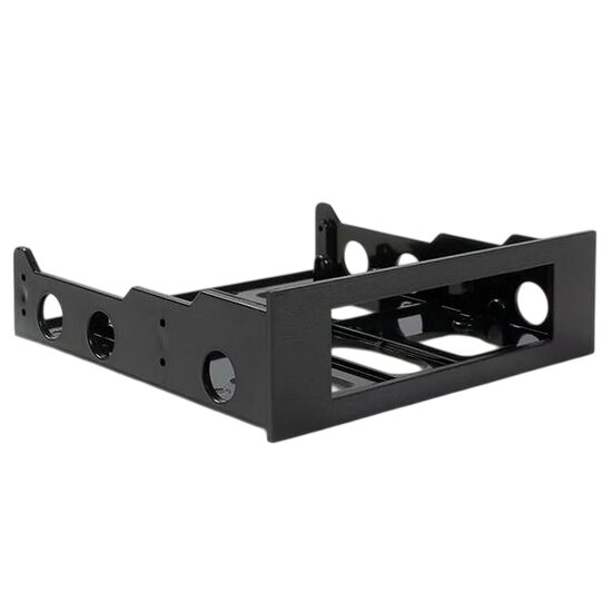 Support de disque dur pour boîtier PC de couleur noire, présentant plusieurs ouvertures circulaires pour le passage des câbles.