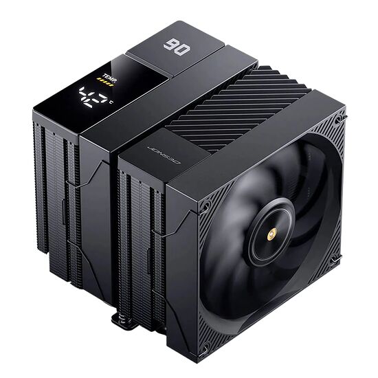 Refroidisseur CPU Jonsbo avec un écran numérique affichant la température et un ventilateur noir intégré.
