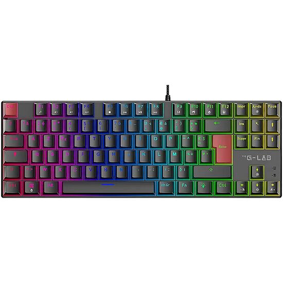 Clavier mécanique rétroéclairé RGB de la marque G-LAB avec touches colorées et câble USB.
