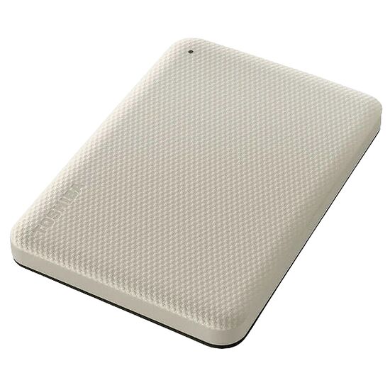 Disque dur externe LaCie de couleur beige avec une texture striée.