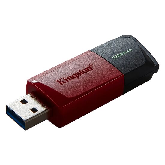 Clé USB Kingston de couleur rouge et noire avec une capacité de 128 Go.
