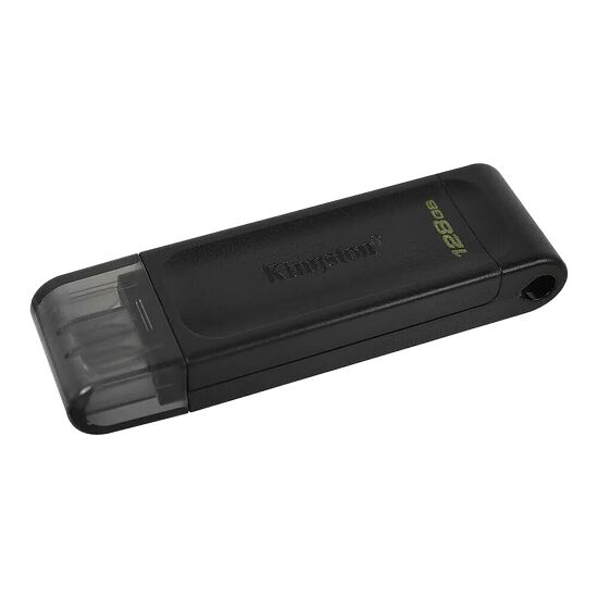 Clé USB Kingston de 128 Go de couleur noire avec capuchon transparent.