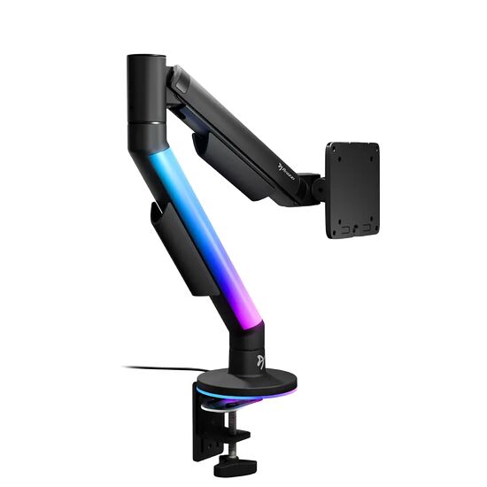 Support d'écran articulé Razer avec éclairage RGB intégré sur le bras et la base.