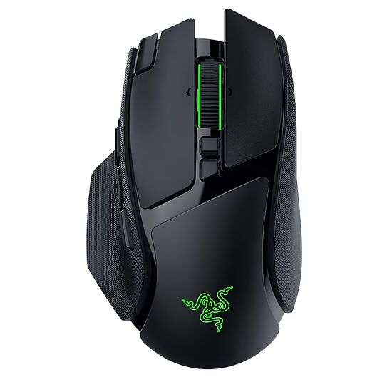 Souris Razer noire avec éclairage LED vert sur le logo et la molette.