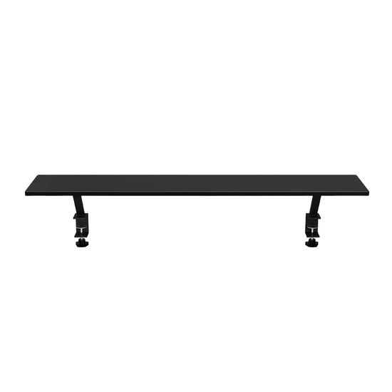 Bureau noir minimaliste avec deux pieds réglables.