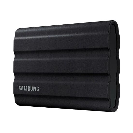 Disque dur externe Samsung de couleur noire avec une texture striée.