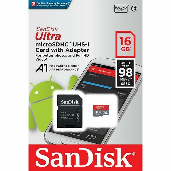 Carte Mémoire Micro SDHC Sandisk Ultra, 16 Go, Classe 10 + Adaptateur SD (image:9)