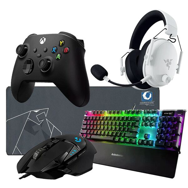 Clavier, souris, manette, tapis de souris et casque gaming réunis
