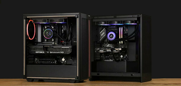 Tour gaming montée, éclairage RGB visible à travers le panneau vitré