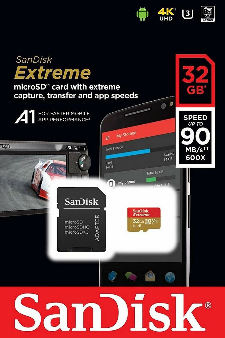 Carte Mémoire Micro SDHC UHS-I Sandisk Extreme, 32 Go, Classe U3 + Adaptateur SD (image:10)