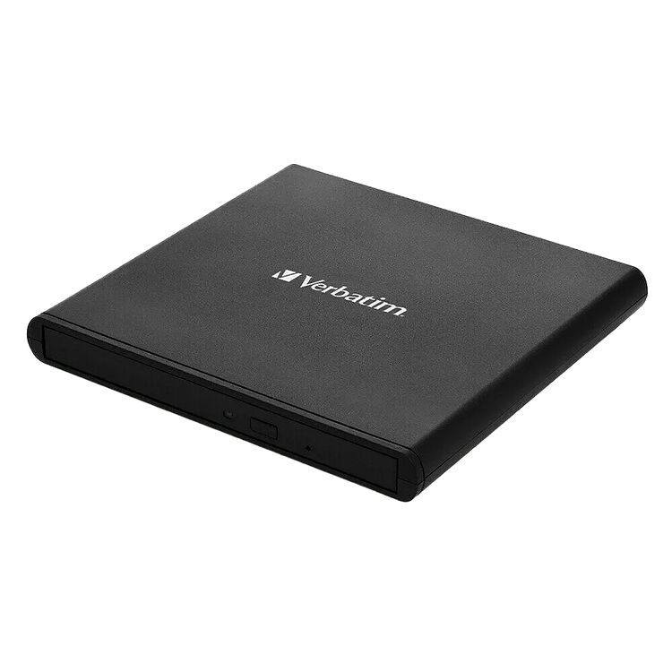 Disque dur externe Verbatim de couleur noire avec un design fin et compact.