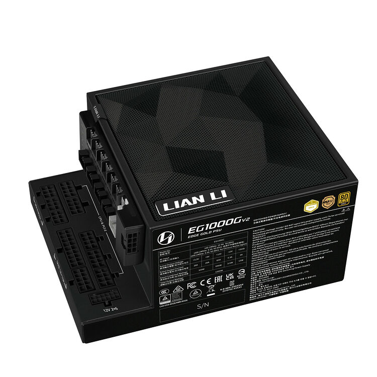 Bloc d'alimentation Lian Li EG1000G V2 Gold, une alimentation modulaire de 1000W avec une certification 80 Plus Gold.