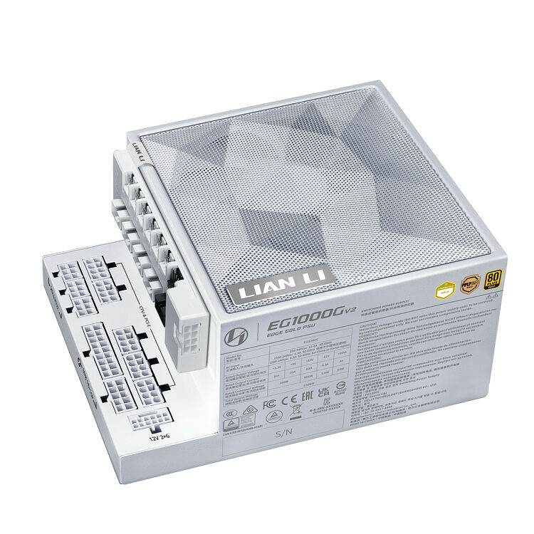 Bloc d'alimentation Lian Li EG1000Gv2 Edge Gold, une alimentation modulaire de 1000W avec certification 80 Plus Gold.