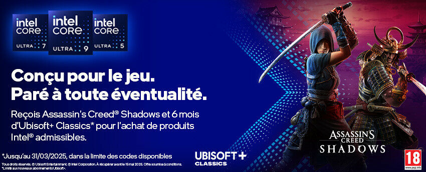 AC Shadows + 6 mois Ubisoft+ Classics avec CPU Intel éligible