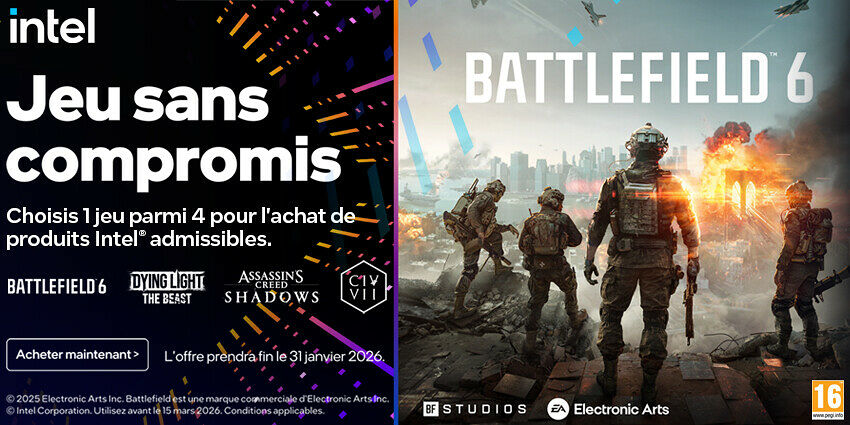 1 jeu offert parmi 4 au choix avec Intel