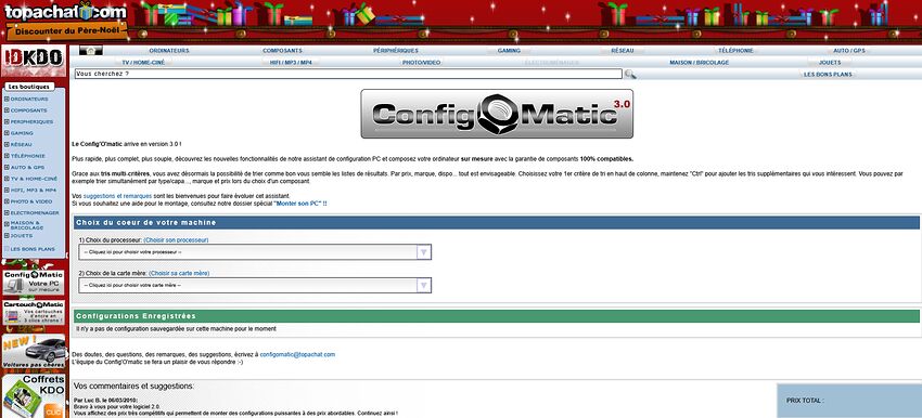 Capture d'écran du Config'O'Matic 3.0 en 2011