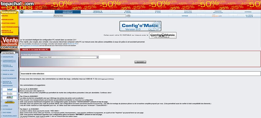 Capture d'écran du Config'O'Matic 2.0 en 2007