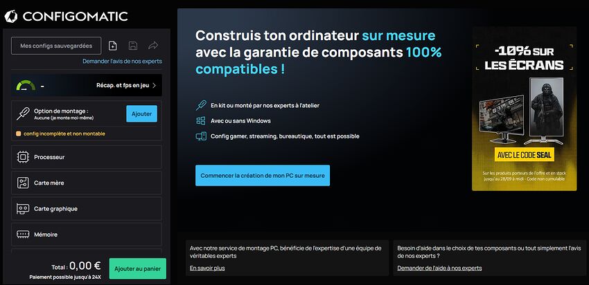 Le ConfigoMatic aujourd'hui, avec son récapitulatif et ses FPS estimés