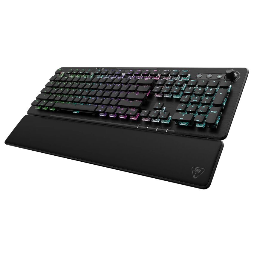 Clavier gamer rétroéclairé avec touches mécaniques et un tapis de souris assorti, le tout dans un style noir avec des effets de lumière RGB.